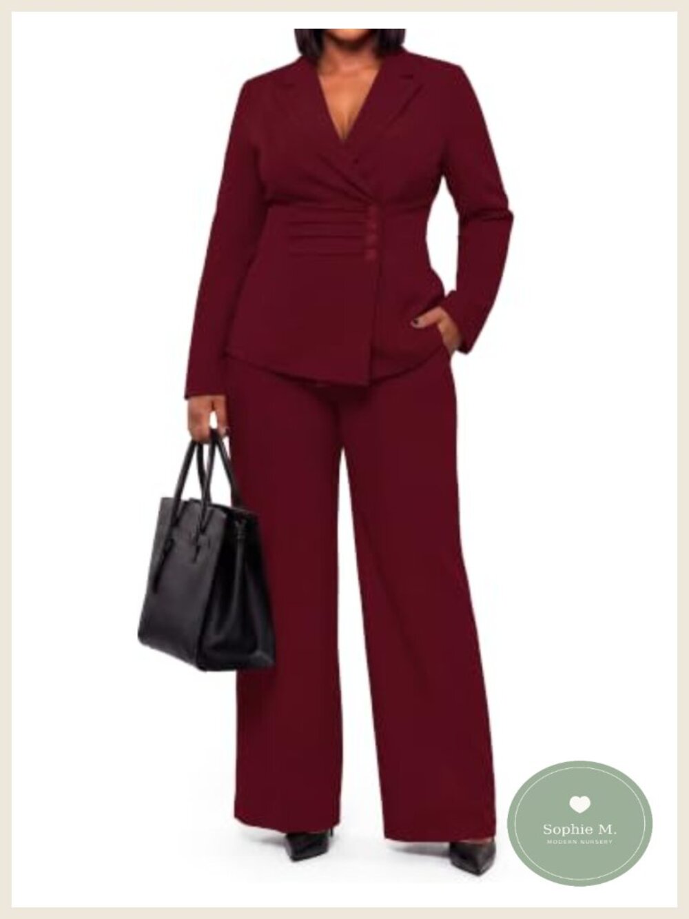 Plus Size 2 Piece Pantsuit Set Tailored Blazer Wide Leg Pants Business